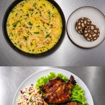 Supă cremă de pui și friptură la grătar — catering Cluj