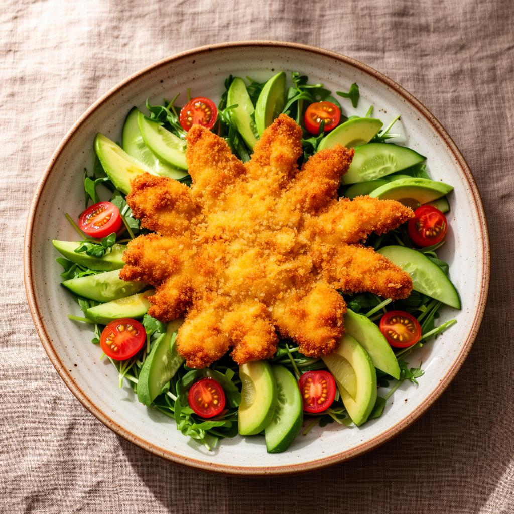 Salată cu pui crocant și avocado servită la Optim Catering Cluj